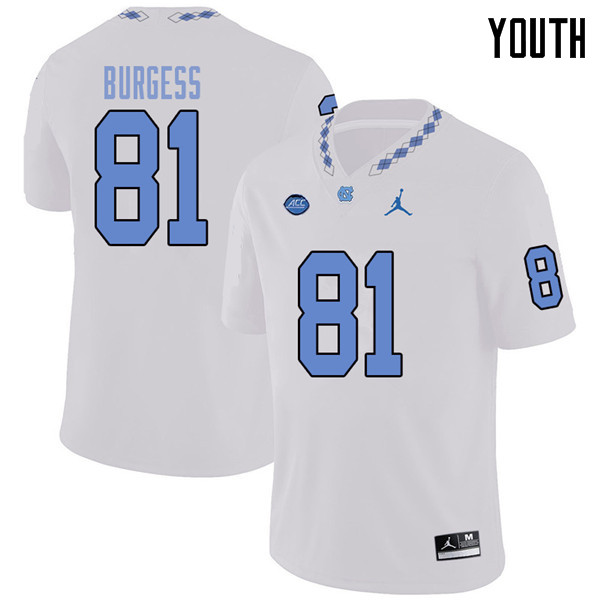 Jordan Brand Youth #81 Carson Burgess North Carolina Tar Heels College Football Jerseys Sale-White - Click Image to Close